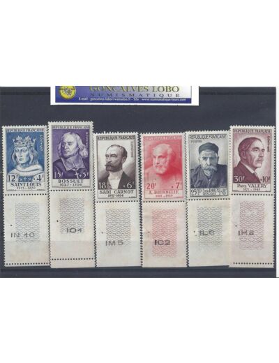 YVERT 989 a 994 CELEBRITES DU XIII au XX Siècle Série 6 Timbres Avec N° Feuille