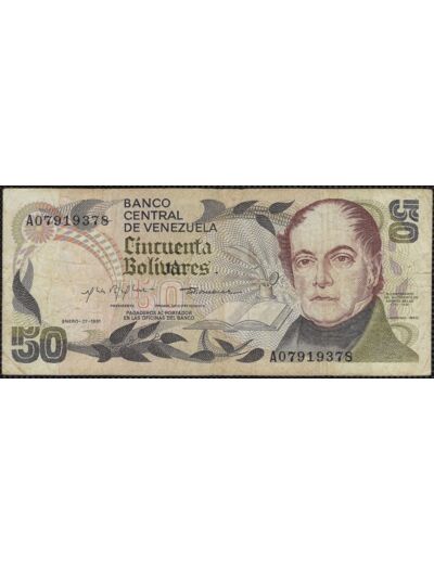 VENEZUELA 50 BOLIVARES 27 JANVIER 1981 SERIE A TTB W58a