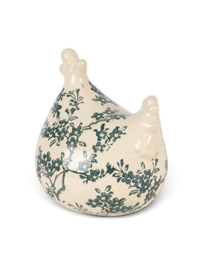 Poulet décoratif céramique beige vert 12x11x13cm