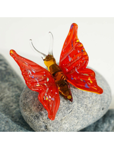 Figurine Miniature Papillon Rouge Verre 6x4x4cm