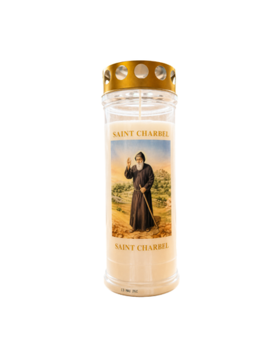 Bougie Funéraire 160 Heures Saint Charbel avec Prière