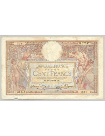 FRANCE 100 FRANCS MERSON SANS LOM SERIE H.67547 14-9-1939 TB+