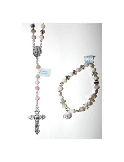 Coffret Chapelet +bracelet-dizainier argenté- RODONITE