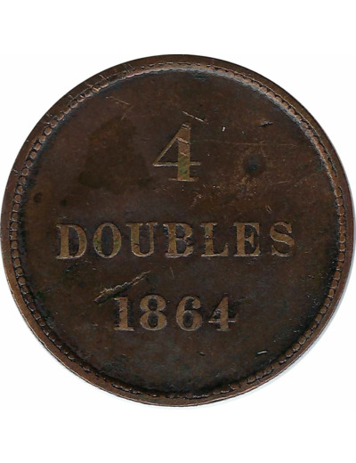 GUERNESEY 4 DOUBLES 1864 TTB