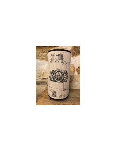 Lampe  cylindrique en tissu toile de Jouy en lin imprimé *anges et écritures*