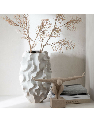 Vase abstrait vagues argile beige large 33x33x48cm