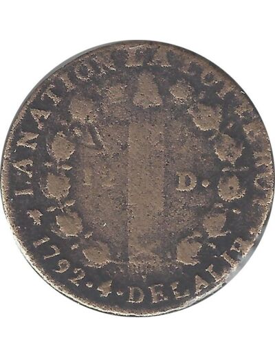 FRANCE 12 DENIERS FRANCOIS 1792 D. (Dijon) TB-