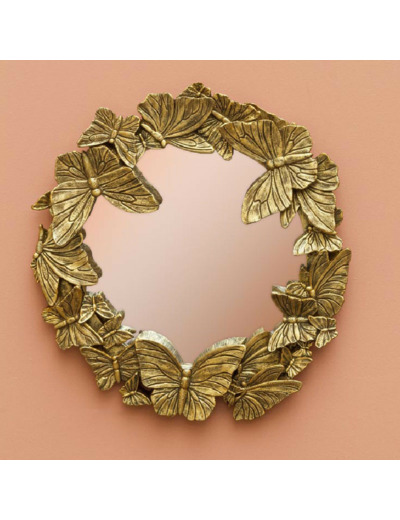 Miroir Papillons Vieilli doré résine 29x29cm
