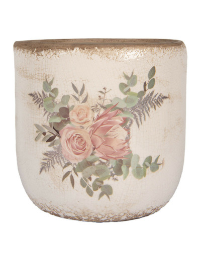 Pot de fleurs céramique roses anciennes 20x19cm