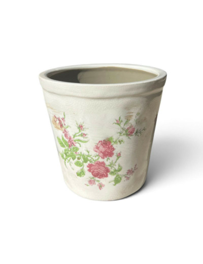 Pot de fleurs rond céramique beige rose 15x15x14cm