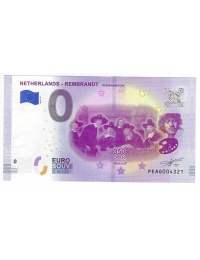 PAYS BAS 2019-3 REMBRANDT 350 JAAR BILLET SOUVENIR 0 EURO TOURISTIQUE NEUF