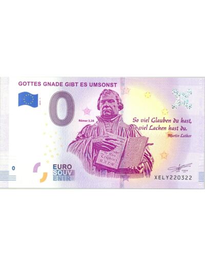 ALLEMAGNE 2019-1 GOTTES GNADE GIBT ES UMSONST BILLET SOUVENIR 0 EURO TOURISTIQUE