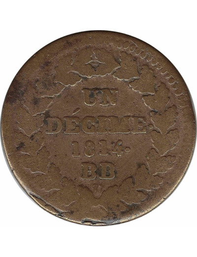 FRANCE UN DECIME LOUIS XVIII 1814 BB (G196a) TB