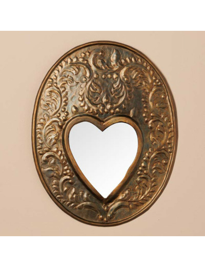 Miroir Plaque Ex-voto en Métal Patine Bronze 22x28cm