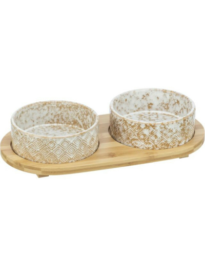 TRIXIE, Set de gamelles, céramique/bambou - Ø16cm
