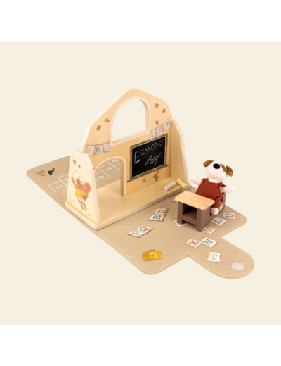 Maison de poupée avec peluche miniature - Ecole