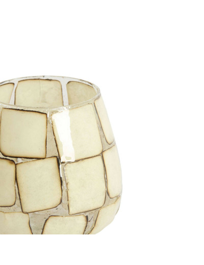 Photophore Kuala en Verre et Crème 11x11cm