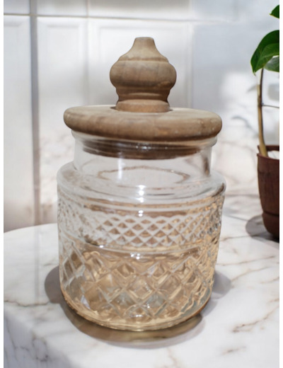 Bocal en verre avec couvercle bois