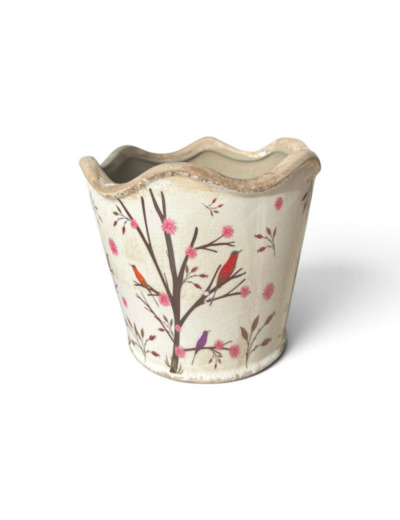 Pot de fleurs céramique branches beige marron 16x15cm