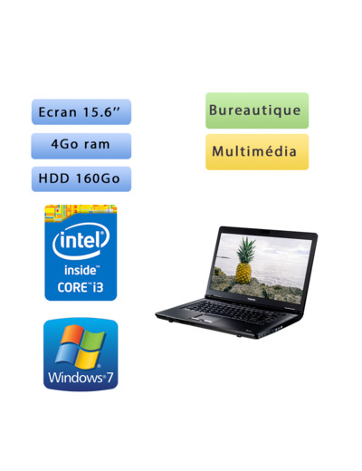 Toshiba Tecra A11 - Windows 7 - i3 4Go 160 Go - Webcam  - 15.6 - Ordinateur Portable