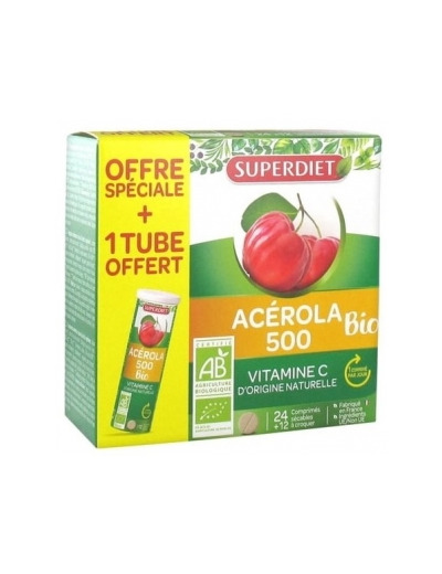 Acérola 500 bio + 1 tube OFFERT soit 36 comprimés