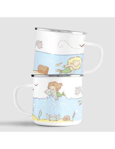 Mug acier émaillé personnalisable avec motif "petites sirènes"