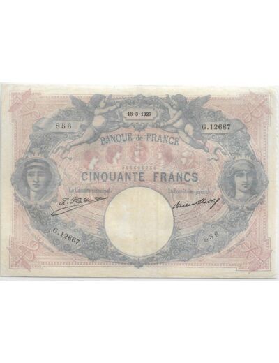 FRANCE 50 FRANCS BLEU ET ROSE SERIE G.12667 18-3-1927 TTB+