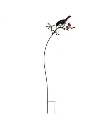 Tuteur oiseau sur branche rouge 93x23cm
