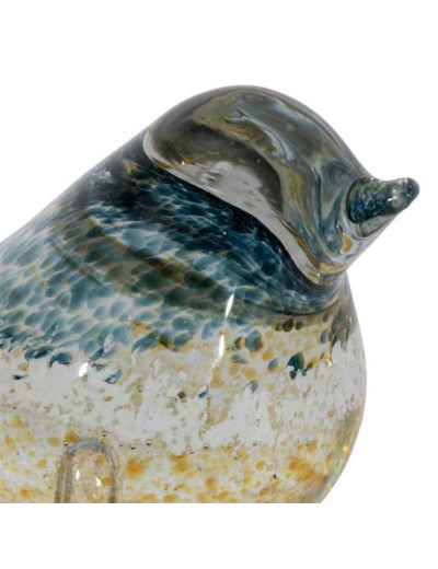 Décoration oiseau bleu jaune verre métal 14x8x15cm