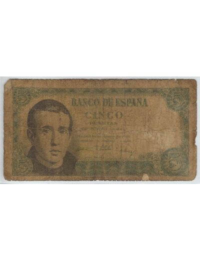 ESPAGNE 5 PESETAS 16 AOUT 1951 SERIE L B+