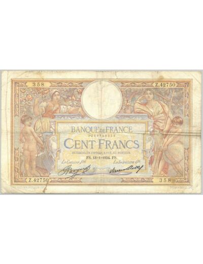 FRANCE 100 FRANCS MERSON SANS LOM SERIE Z.42718 18-1-1934 TTB+