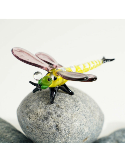 Figurine Miniature Libellule Jaune Verre 7x7x3cm
