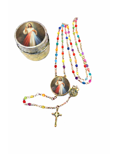 Chapelet Perles verre 2/3mm sur Chaine Argentée - MISERICORDIEUX