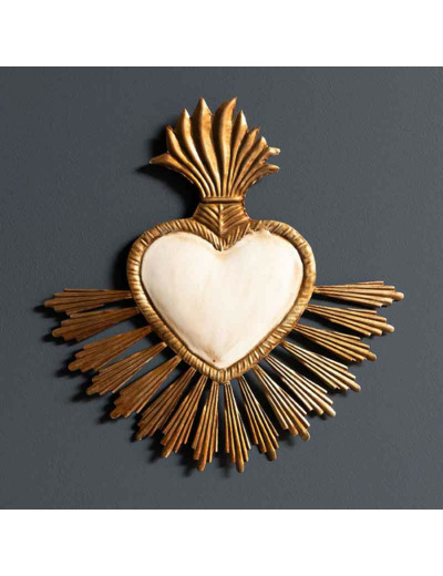 Suspension Ex-voto coeur beige fer 24x2x24cm