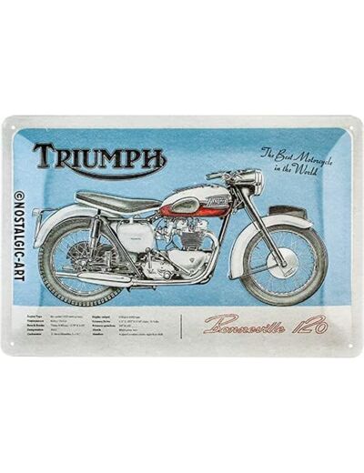 Plaque métal - Triumph Bonneville - 20 x 30 cm - Nostalgic Art.