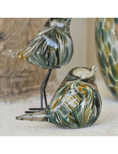 Presse papier oiseau verre doré émeraude 12x6x8cm