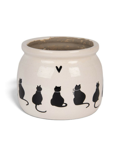 Pot de fleurs chat céramique beige 12x12x10cm