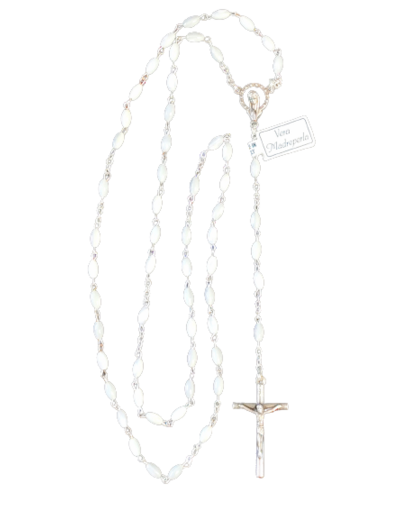 Chapelet Perles en Nacre Sur Chaine Argentée - GRAIN DE RIZ