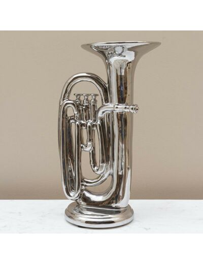 Déco trompette céramique argentée 37x17x22cm
