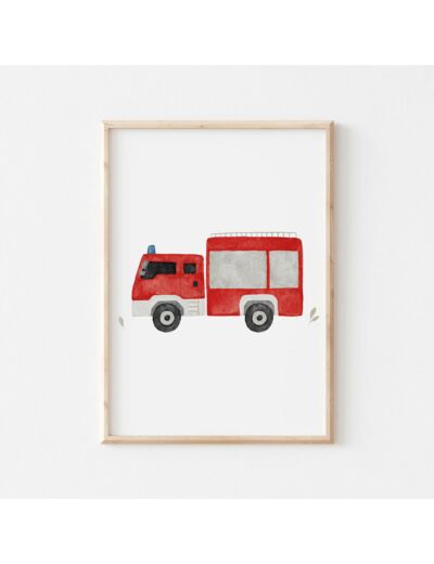 Affiche Enfant encadrée, Camion Pompier