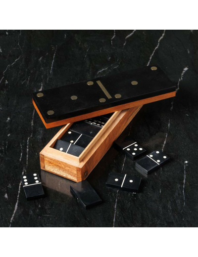 Boîte de jeux Dominos Bois Acacia Résine noir doré 5x7x20cm