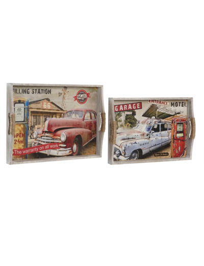 Set de 2 plateaux en bois décor voiture américaine.