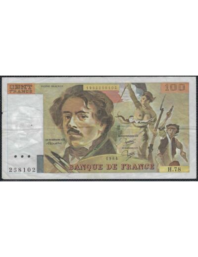 FRANCE 100 FRANCS DELACROIX 1984 SERIE H.78 TTB