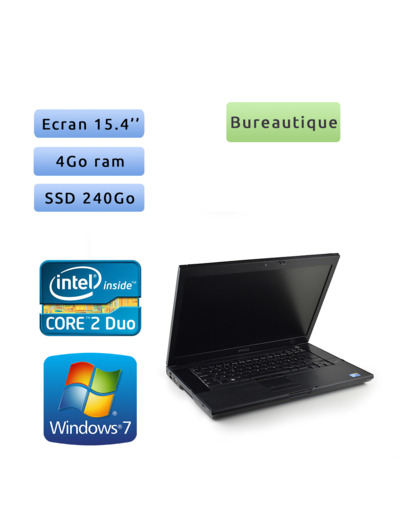 Dell Latitude E6500 - Windows 7 - C2D 2.53Ghz 4Go 240Go SSD - 15.4 - Grade B - Ordinateur Portable PC