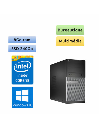 Dell optiplex 3020 MT - Windows 10 - i3 8Go 240Go SSD - Ordinateur Tour Bureautique PC