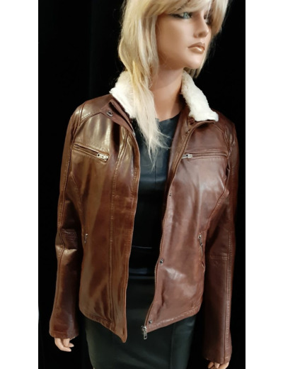 GAE 2257 Veste femme cuir cognac