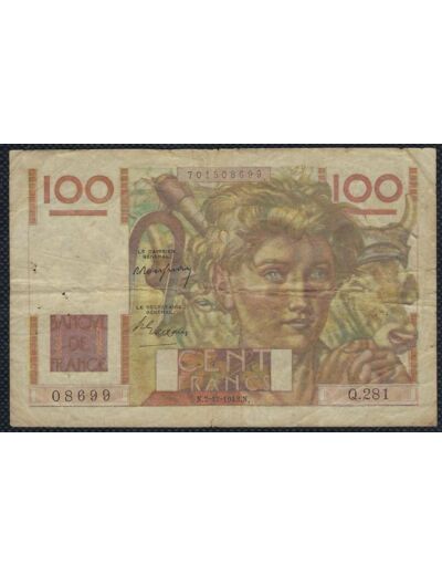 FRANCE 100 FRANCS JEUNE PAYSAN 2-12-1948 Q.281 TB+