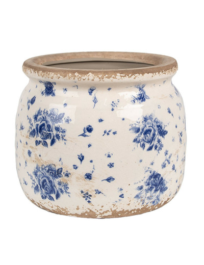 Pot de fleurs intérieur céramique beige bleu 13x13x16cm