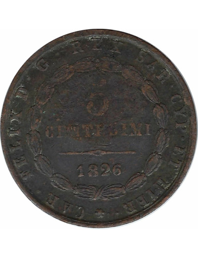 ITALIE (SARDAIGNE)  5 CENTESIMI 1826 MVP TB N2
