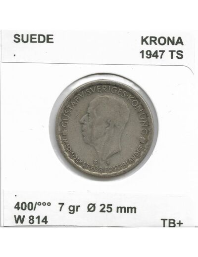 SUEDE 1 KRONA 1947 TS TB+